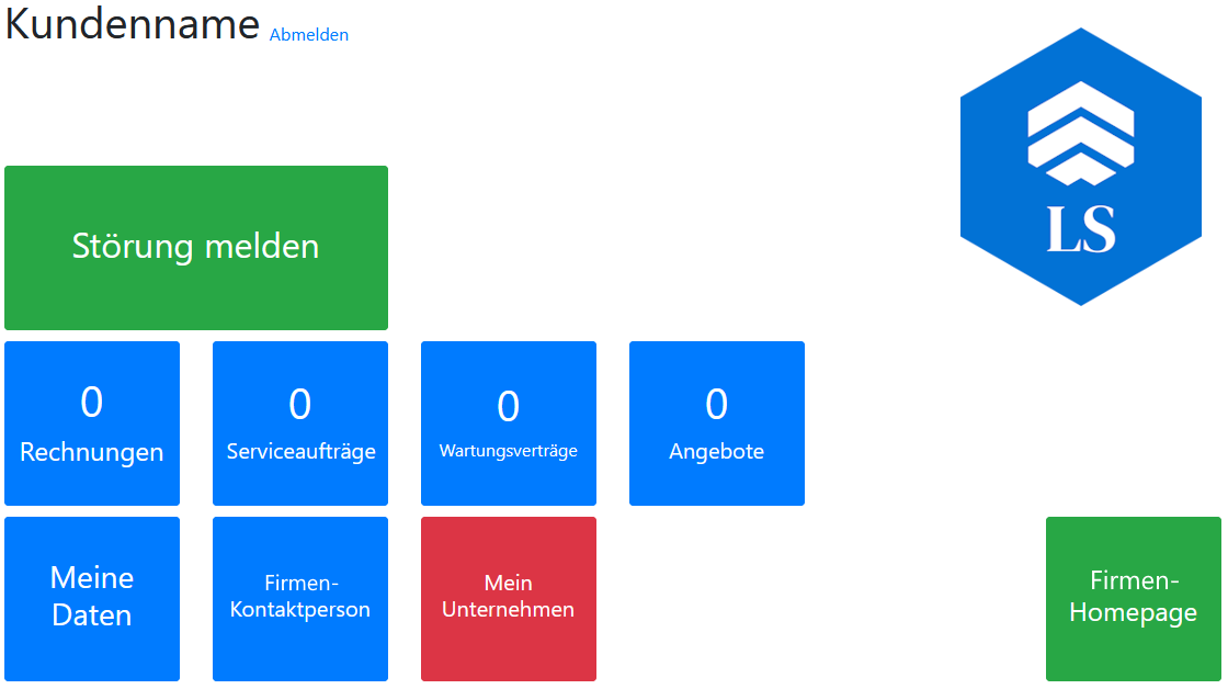 Screenshot der Homepage des Kundenportal Projekts